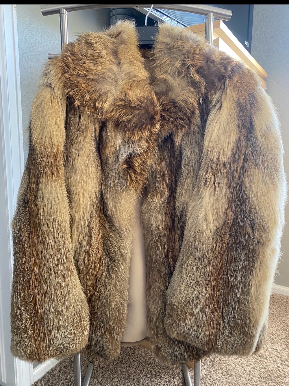 Authentic vintage European “Fourrures” fox fur coat from the 1980s.